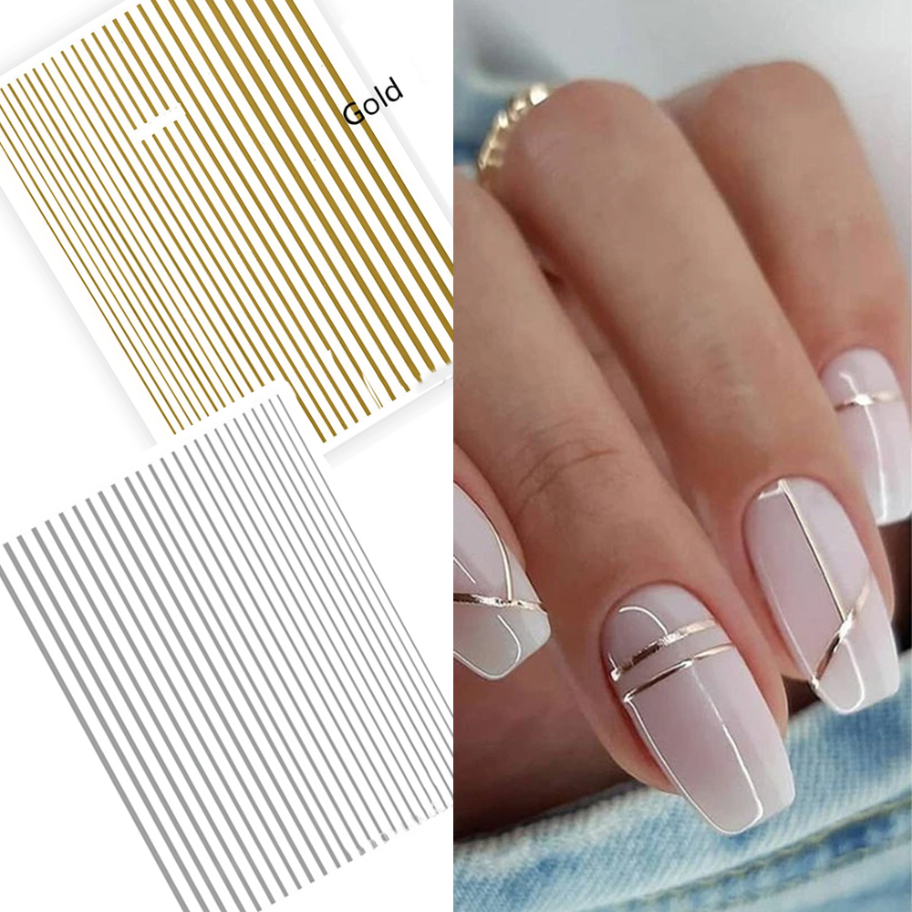 Best of 1Pc Silver Gold Lines Stripe Nail Sticker Decals Metal Strip Luxury Nails Slider 3D Self Adhesive Design Nail Art Stickers Paper Reviews & Tips