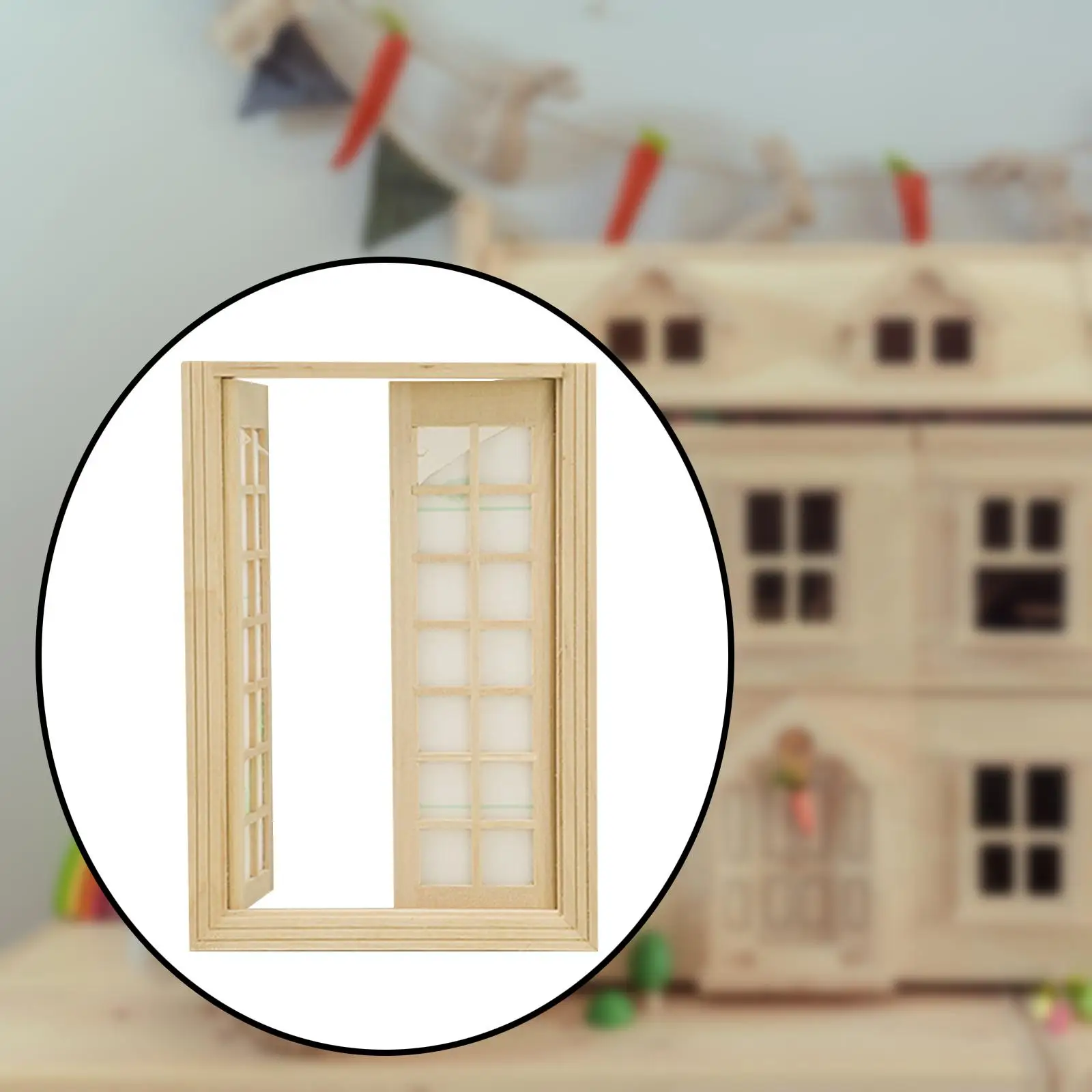 1:12 Miniature Window Miniature Dollhouse Accessories Decoration Dollhouse Double Door Window for Living Room Study Kitchen