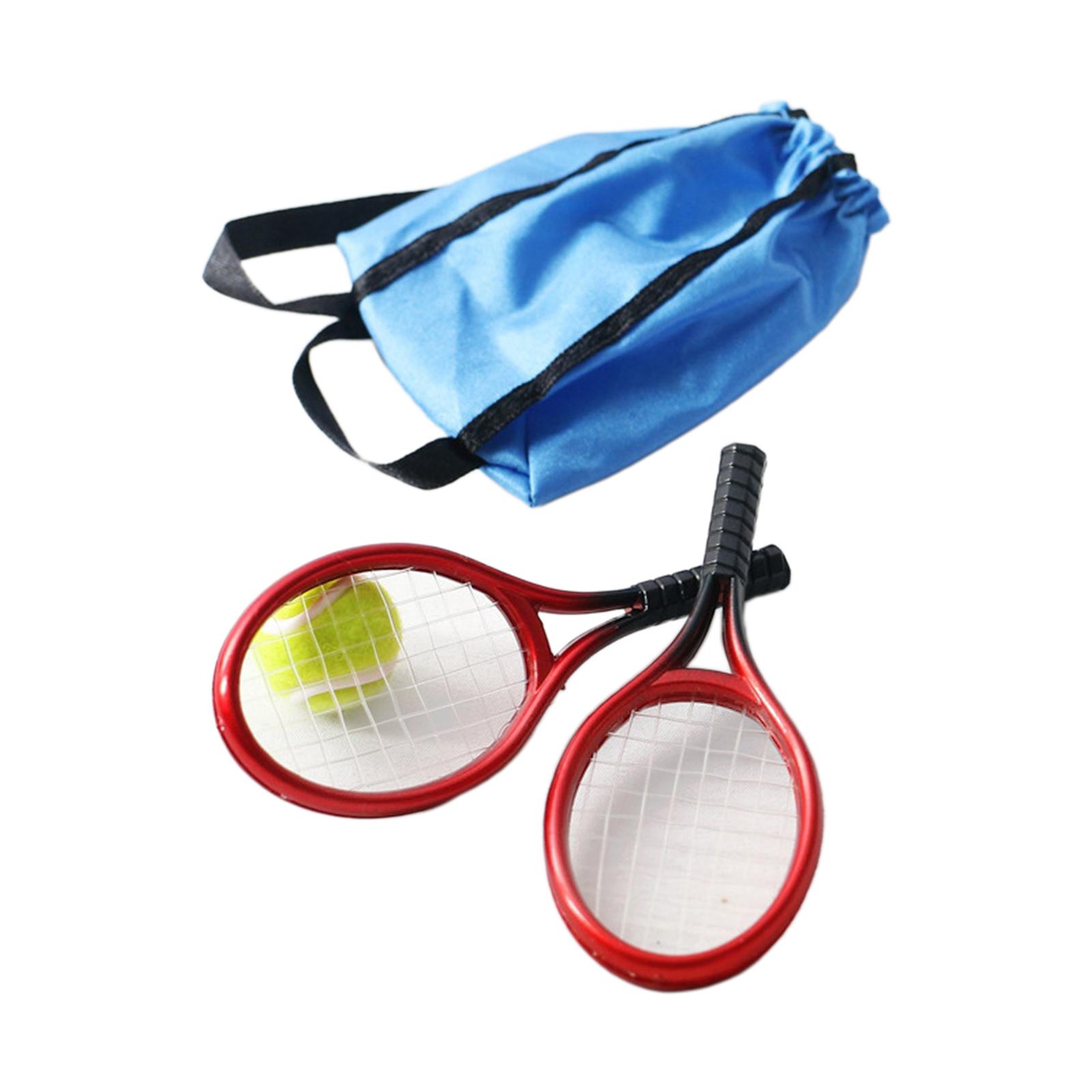 Miniatures Sports Tennis Racket and Ball Set DIY Scene Model Dollhouse Decoration Accessories