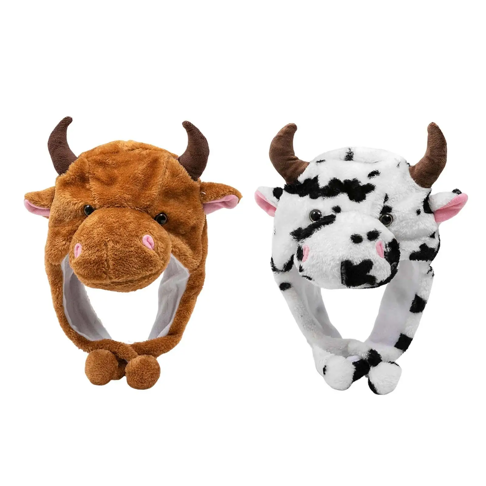 Cute Plush Animal Winter Hat Costume Fashion Cow Beanie Bull Hat Cattle Hat for Party Dress up Photo Prop Adults Kids Holiday