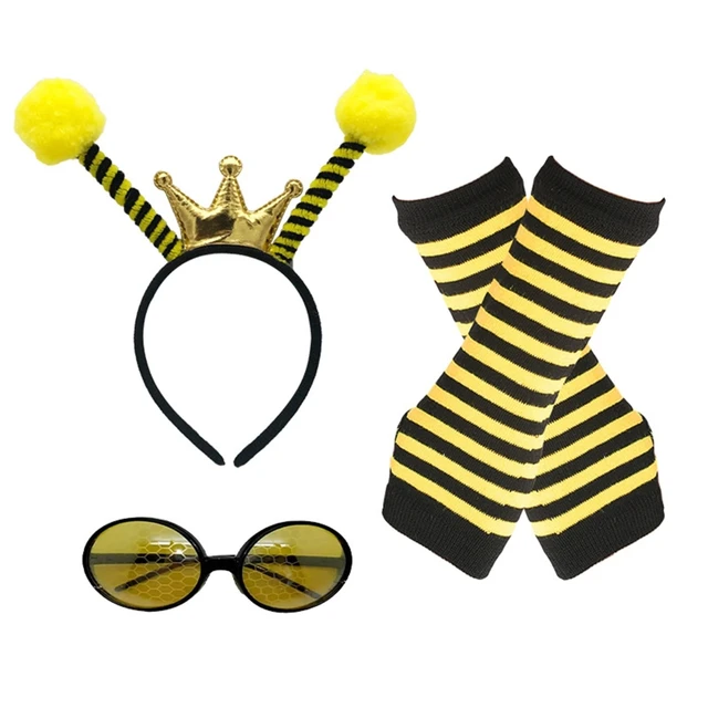 Adult Halloween Costume Kit - Bumblebee Antenna Headband With Striped Tights  And Leggings