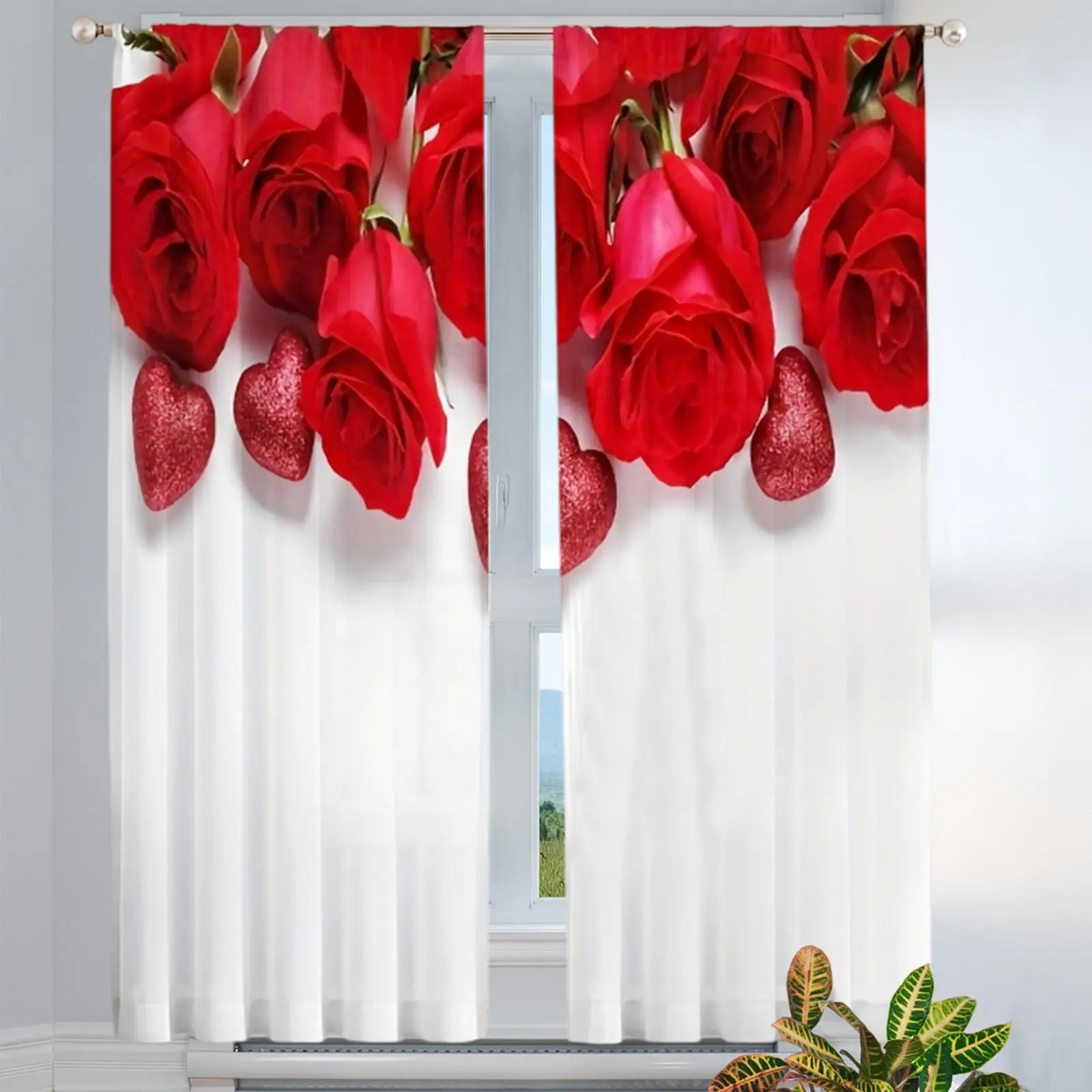 Printed Sheer Curtains Vertical Sheer Drapes for Home Decoration Kitchen