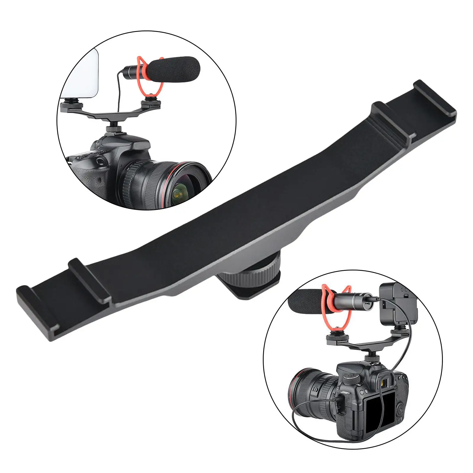 Dual Cold Shoe Mount with Hot Shoe Mount Adapter Extension Rod for Video Light Camera Flash Fill Light