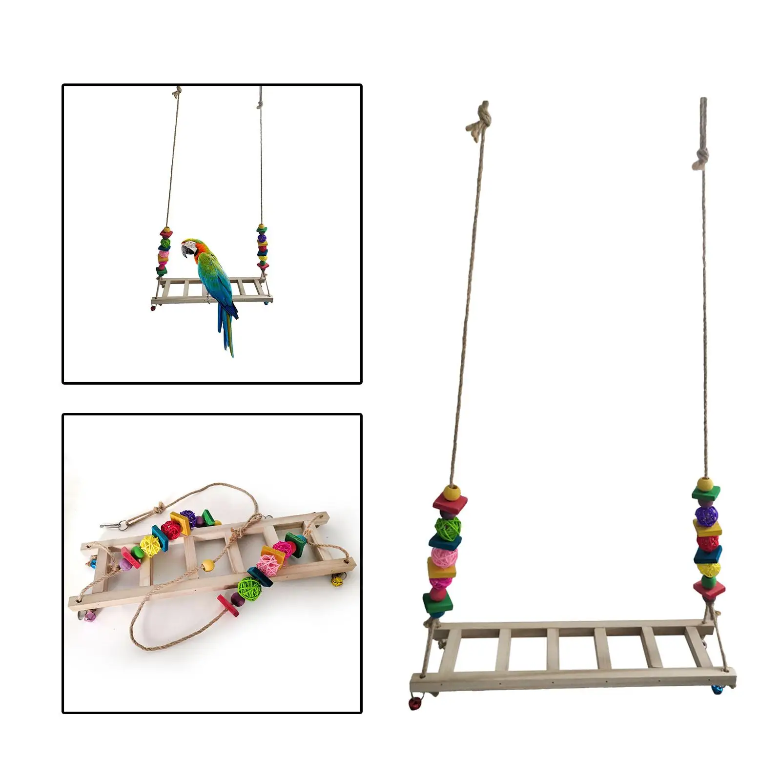 Wood Chicken Swing Perch, Ladder, Cage Hanging Large Birds Stand for Macaw Hen Small Parakeets Chick