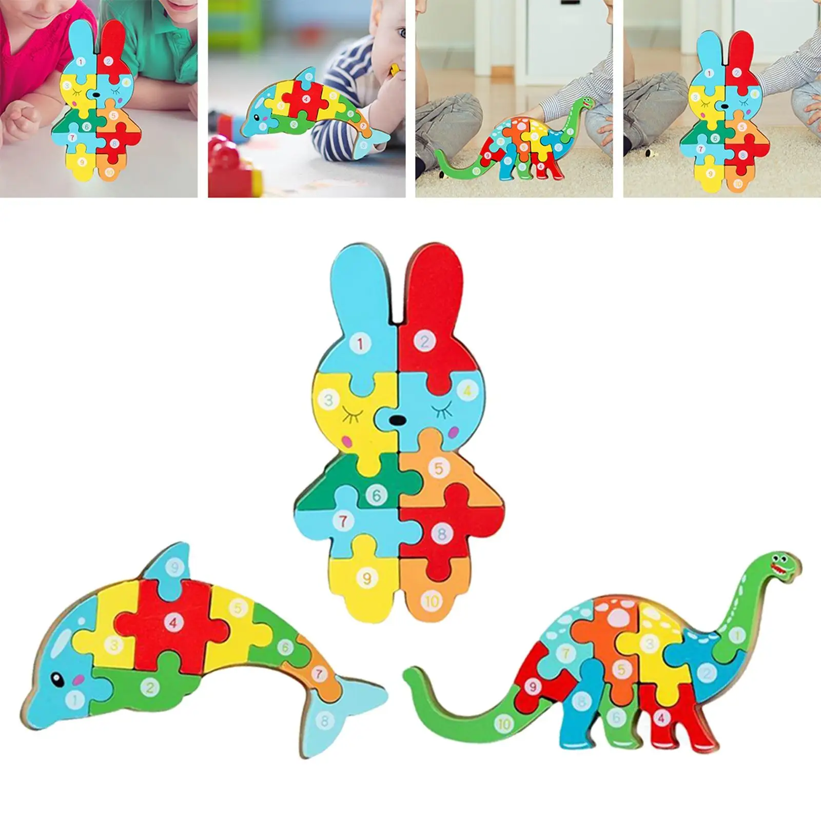 3Pcs Animal Jigsaw Puzzles Kid Wooden Toy for Preschool Boys or Girls