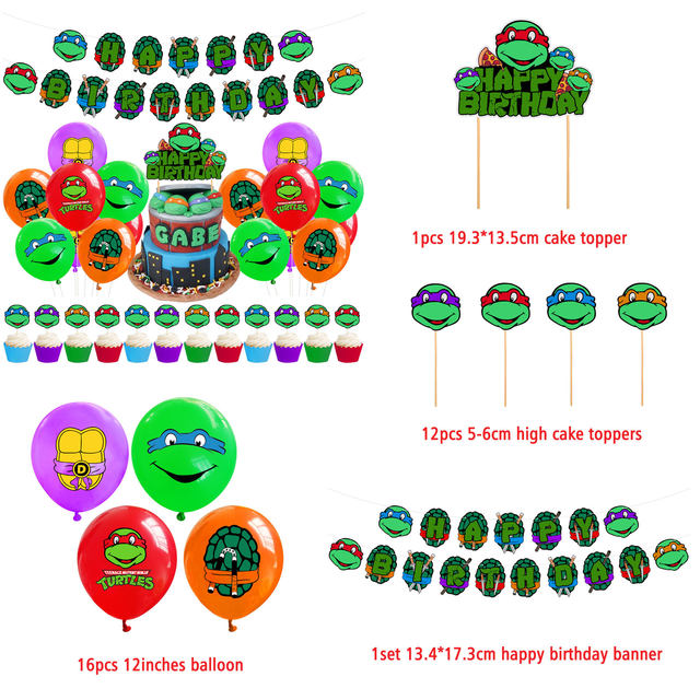 48 Pcs Ninja Turtles Birthday Party Decorations, Cartoon Turtles Theme Party  Supplies Set Include Happy Birthday Banners, Cake Topper, Cupcake Toppers,  Balloons for Kids Teenage 