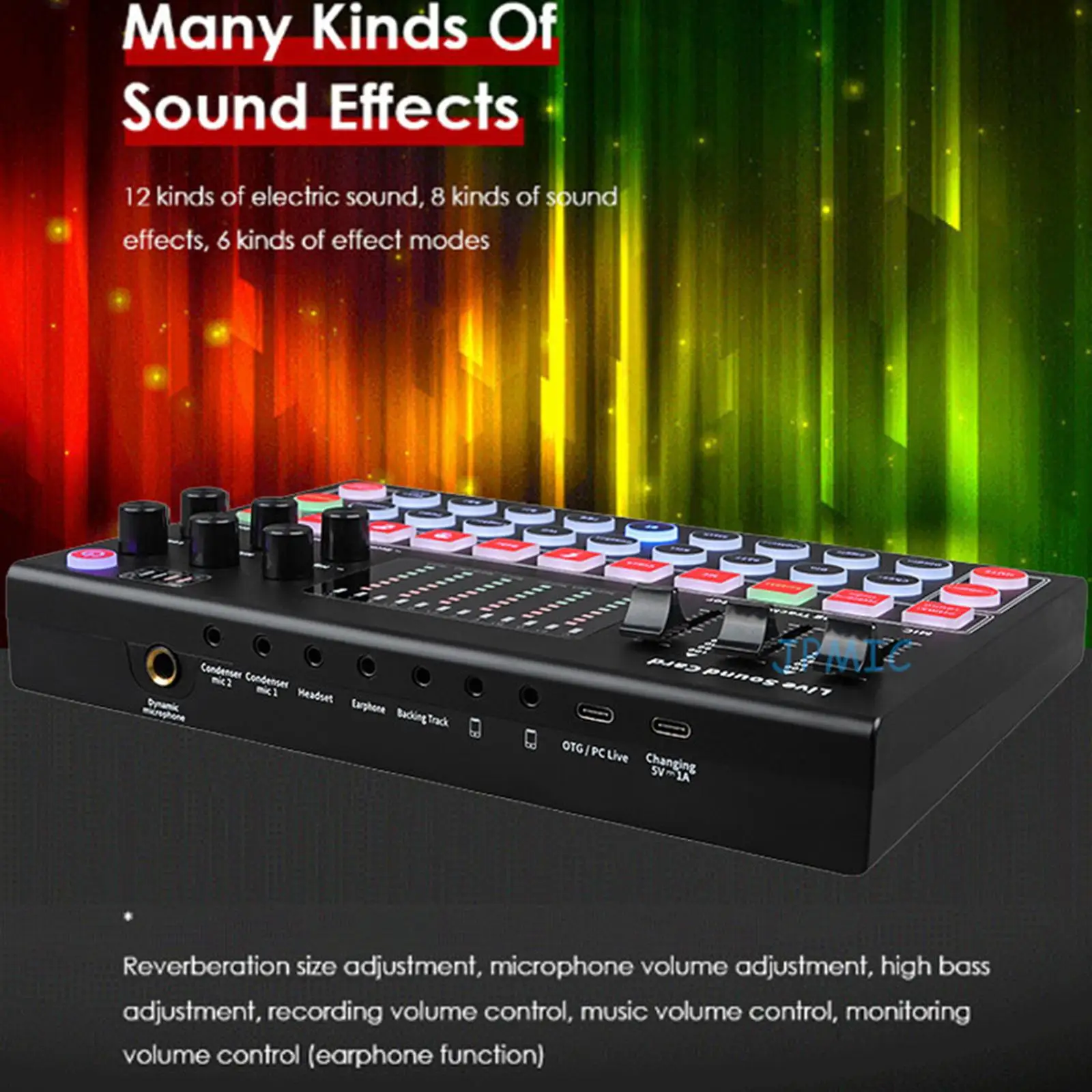 M9 Sound Card Voice Mixers External USB Multiple Effects Live Sound Board for Recording Streaming Phone Gaming Computer