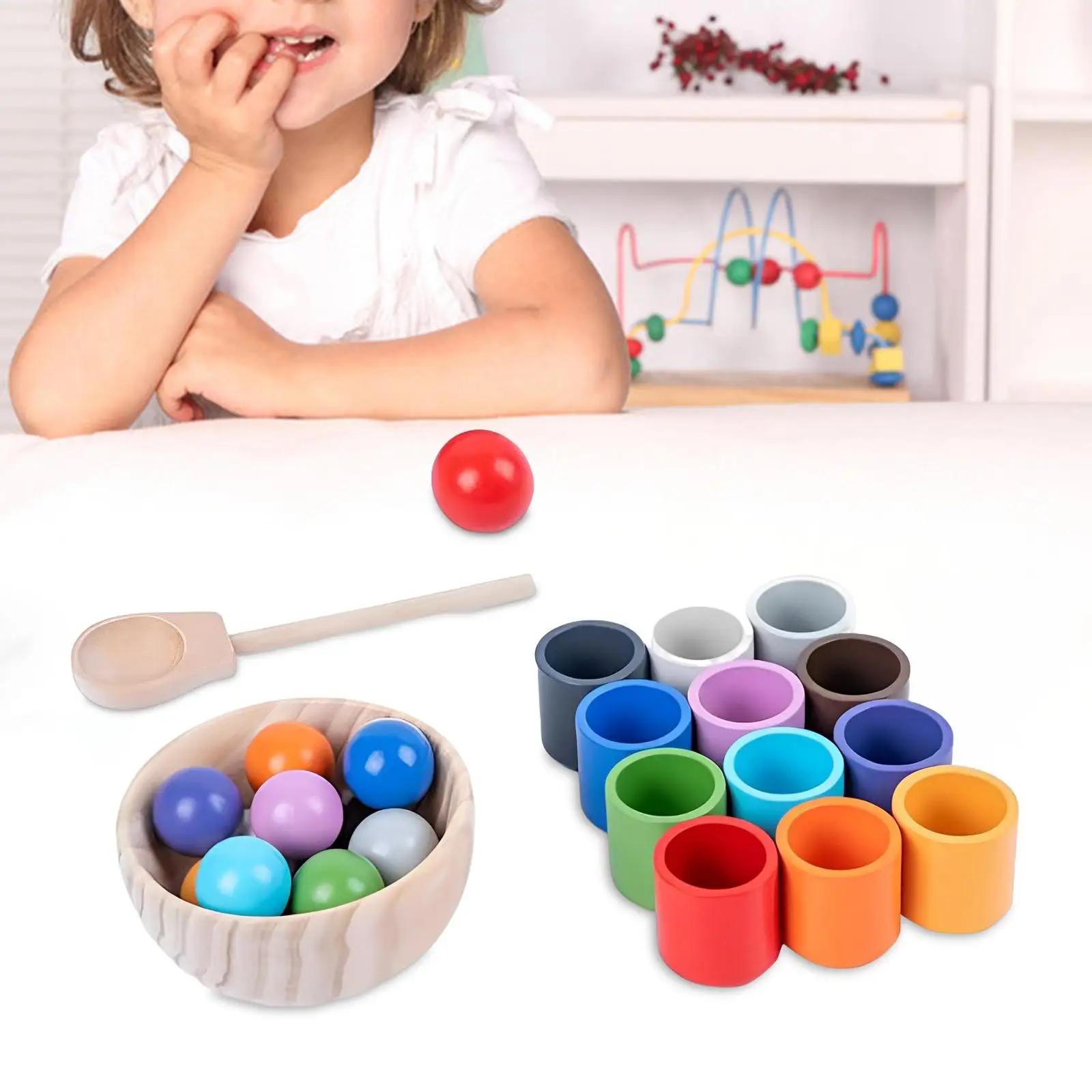 Rainbow Ball in Cups Montessori Toy for Kids Fine Motor Skill Sorting Game