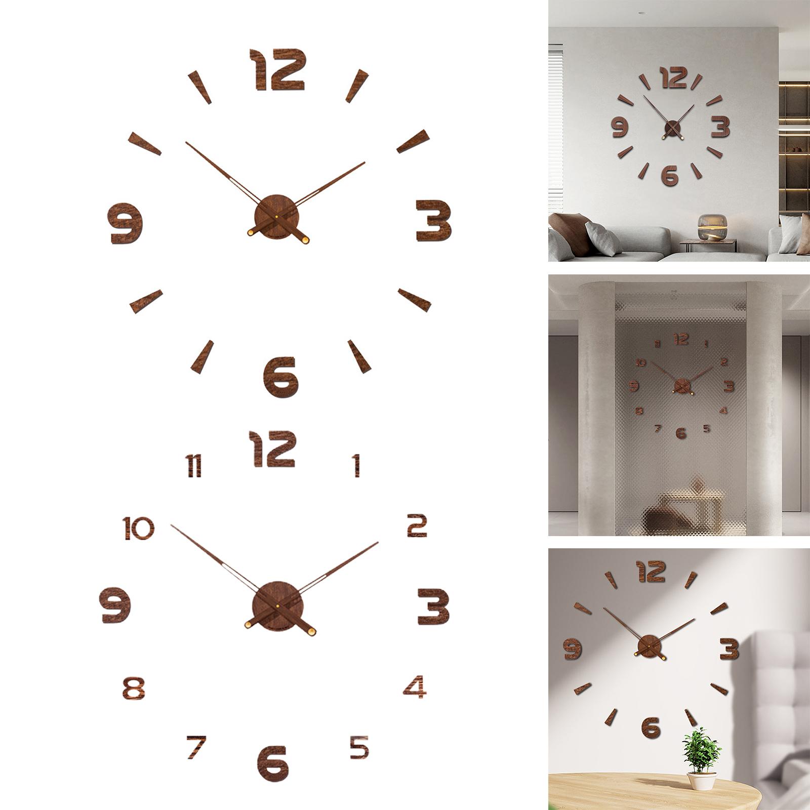 Modern DIY Wall Clock Frameless Large 3D Wall Stickers Wood Silent Wall Clock for Home Office Living Room Bedroom Decorations