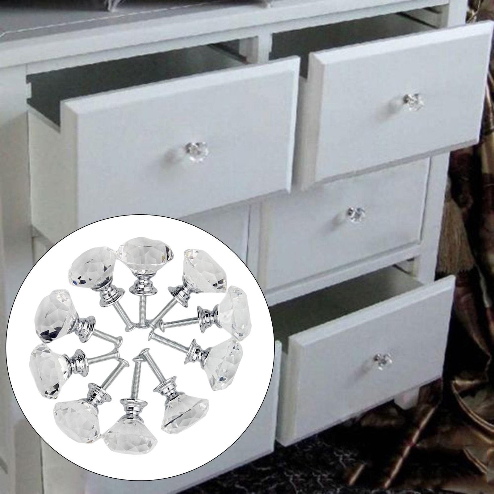 Set of 10 30mm Crystal Glass Drawer Knobs Pulls Handles Durable Fashion