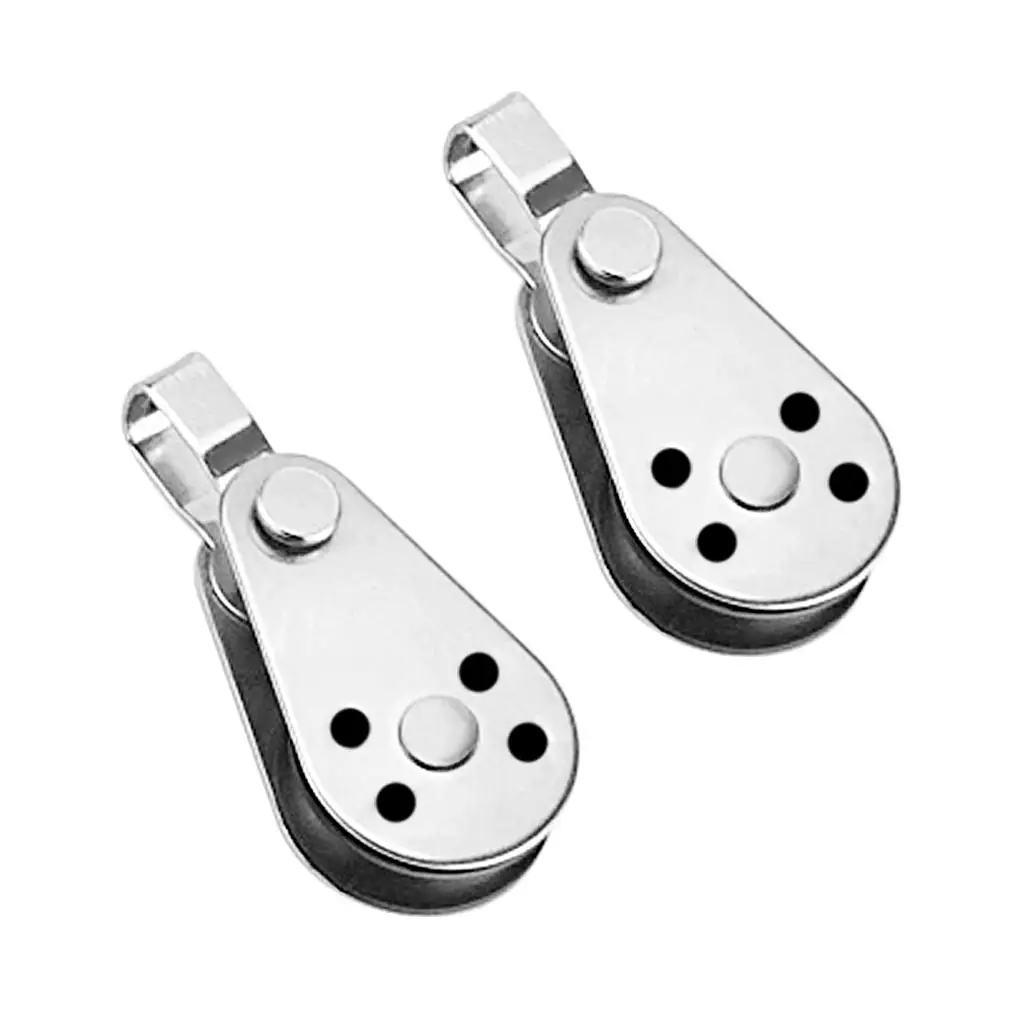 Pack of 2 26mm Stainless Steel 316 Fixed Eye Wire Rope Single Pulley Block for Kayak Rigging (Type A)