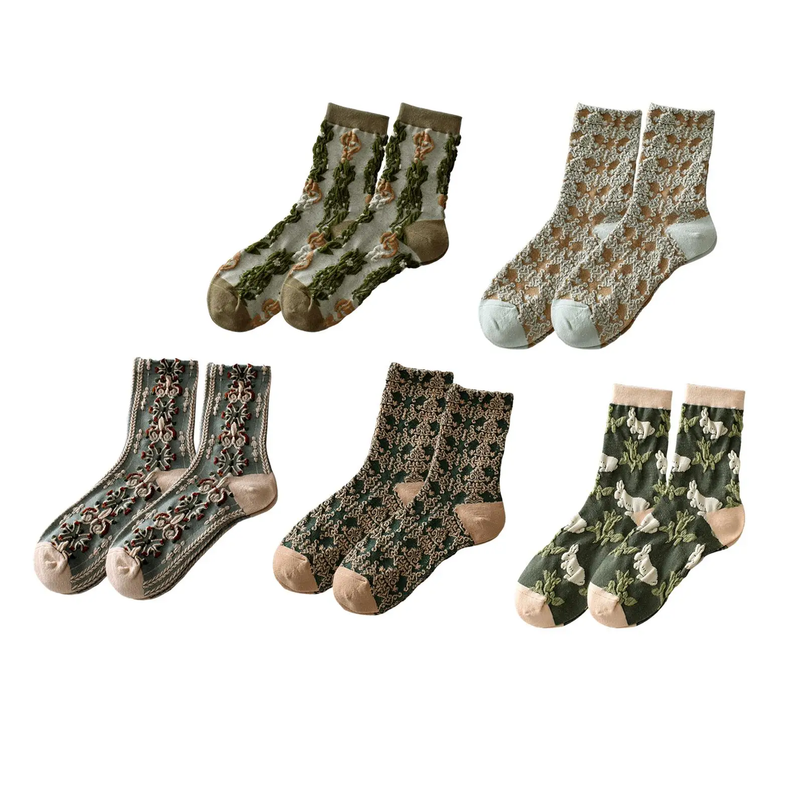 10Pair Jacquard Crew Socks Embroidery Decorative Birthday Gift Thicker Casual Women Socks for Volleyball New Year Football Home