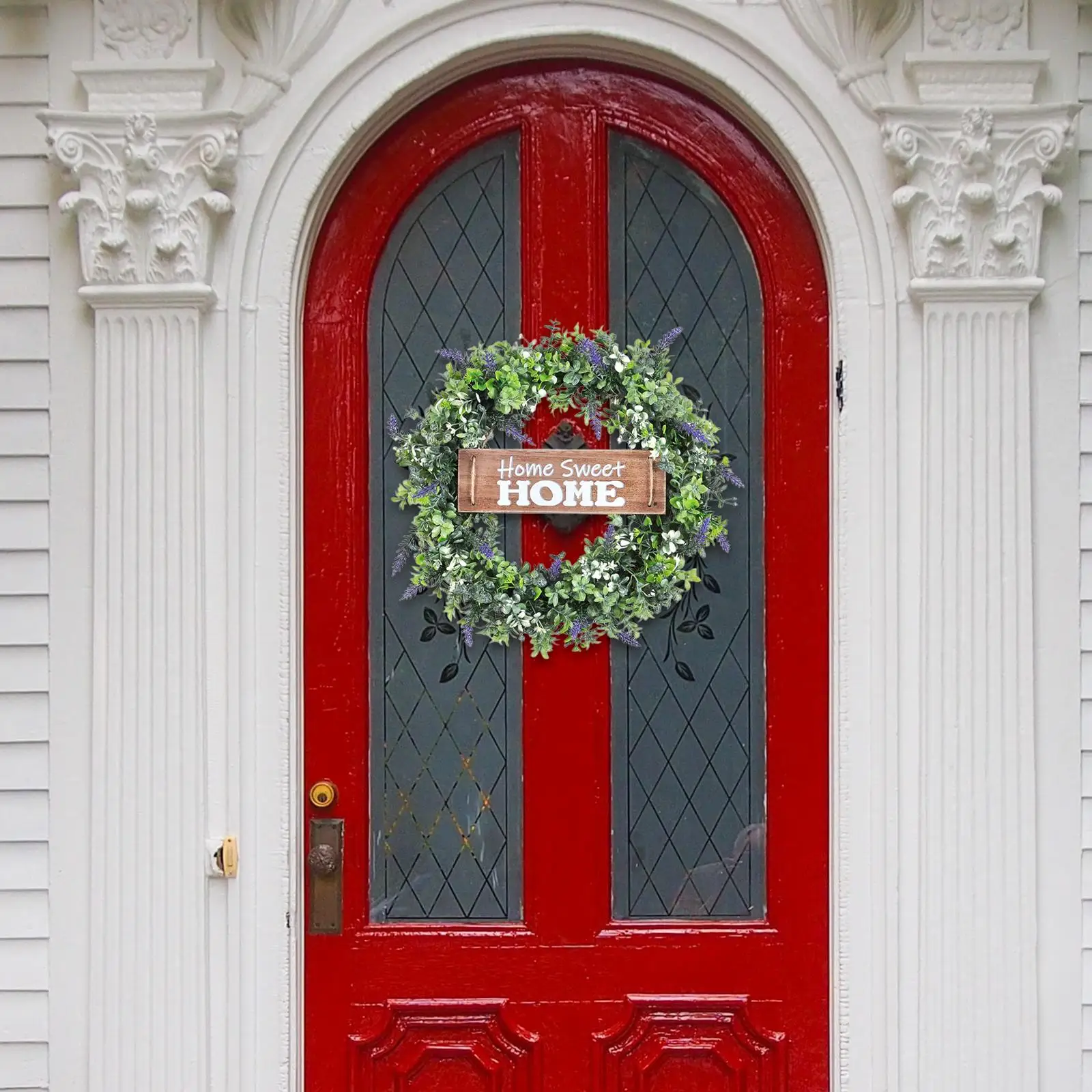 Round Eucalyptus Wreath Hanging with Board Home Decor Flower Lavender Garland for Wedding Indoor Outdoor Front Door Farmhouse