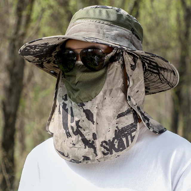 Summer Quick-drying Boonie Men Women Hat Outdoor Face Mask Wide