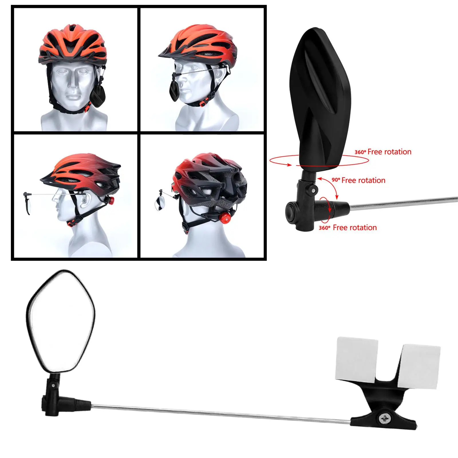 360 Rotatable Cycling Rearview Mirror Safety Gear Lightweight Wide Angle Bike Helmet Mirror for Road MTB Mountain Bicycle