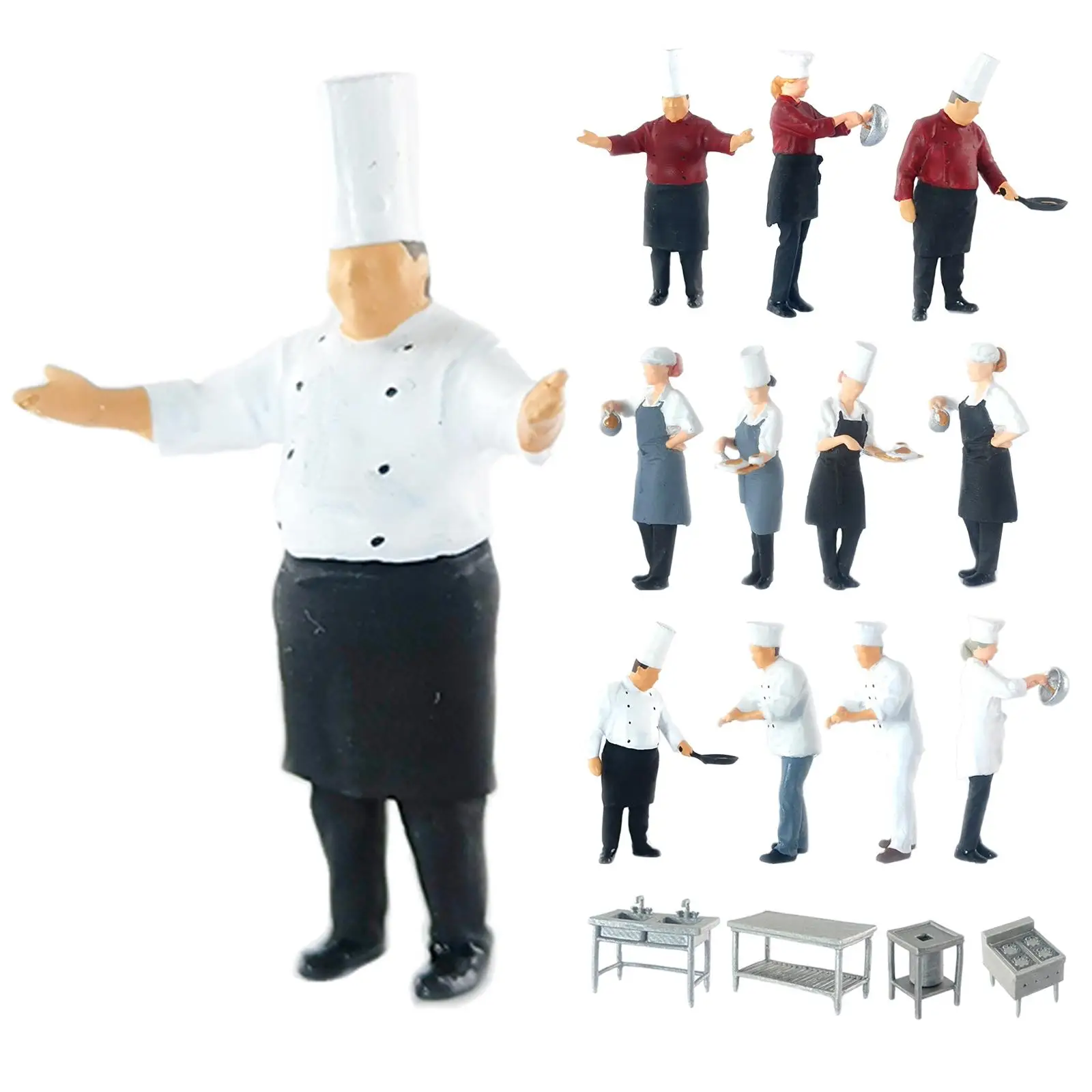  People Figures Restaurant Chef Figurines for Miniature Scenes