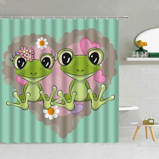 HVEST Divertida cortina de ducha de rana para decoración de baño, juego de  cortinas de ducha con ganchos, diseño de animales naturales, poliéster