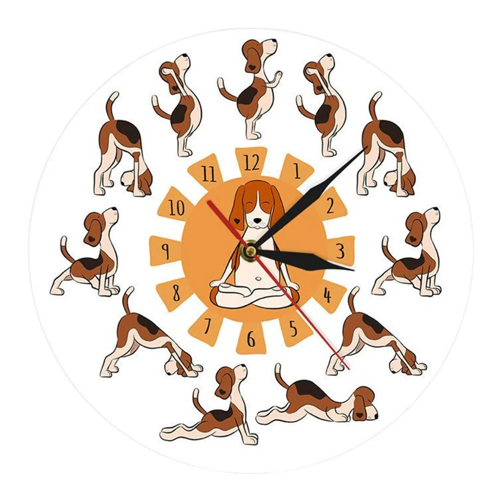 Round Dog Doing Yoga Position Wall Clocks 30cm Decoration for Kitchen Silent Easy to Read Installation Quickly Large Funny