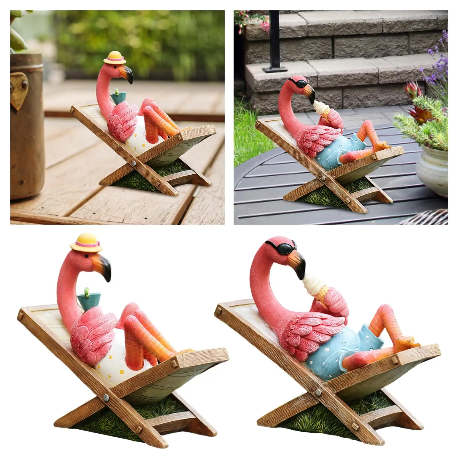 2Pcs Flamingo Garden Statue Resin Sculptures Outdoor Yard Figurine