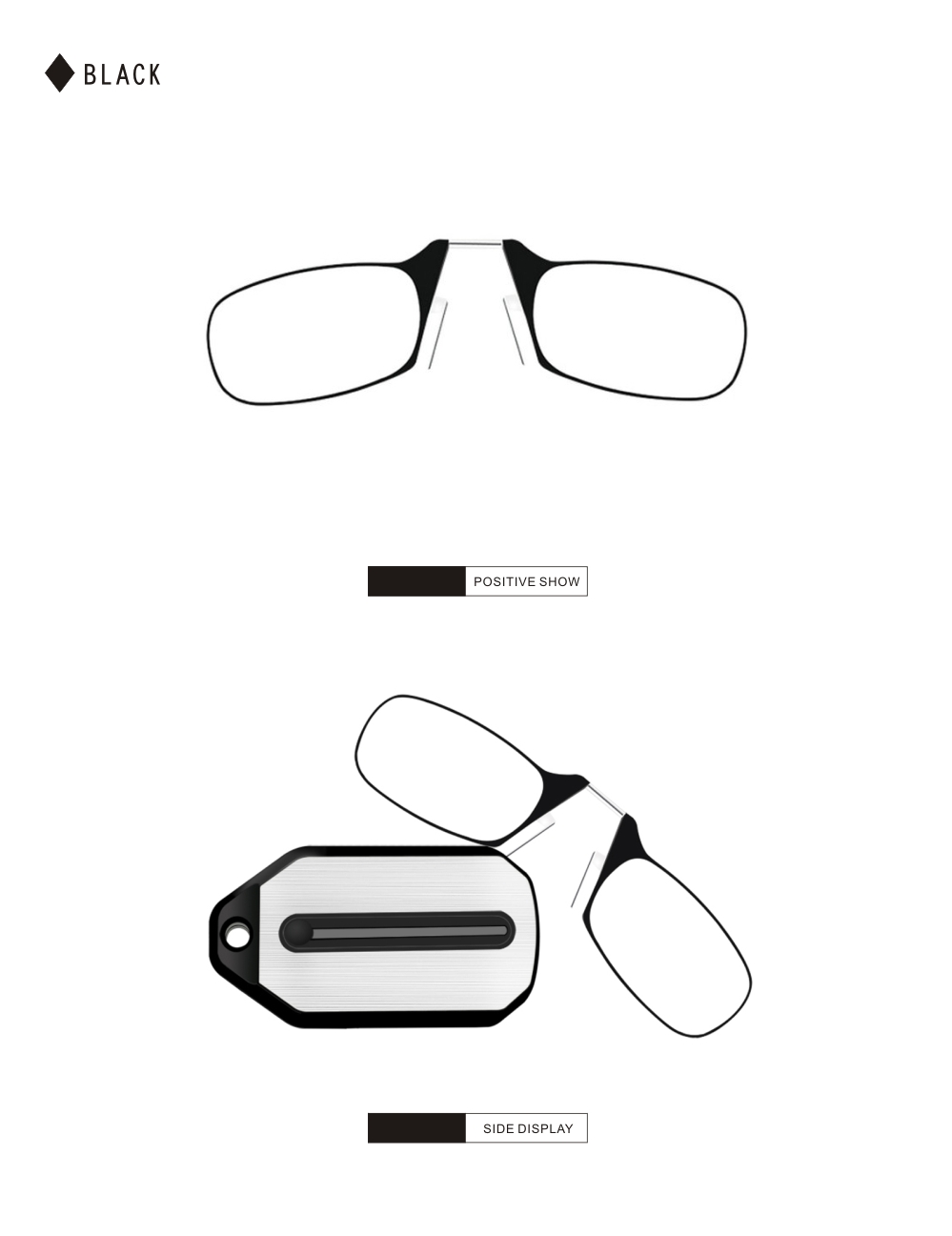 Clip Nose Reading Glasses for Men Eyeglasses Without Temples Eyeglasses for Women Fashion Magnifying Glasses Clear Frame Black