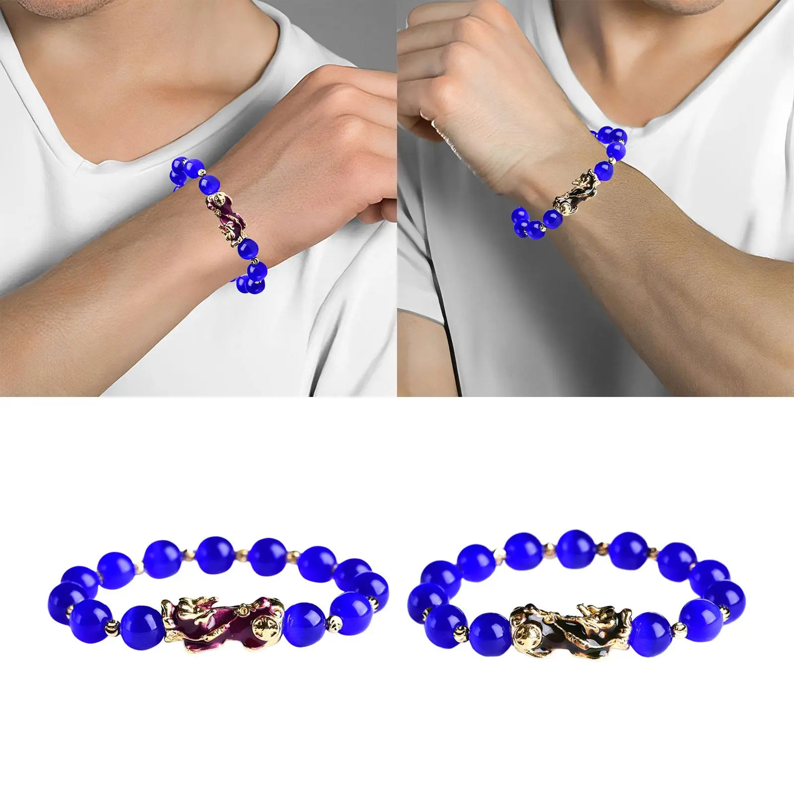 Beaded Bracelet Traditional Valentine`s Day Gift Suitable for Dating or Formal Occasion Pi Yao Pendant Jewelry Gift Bangle