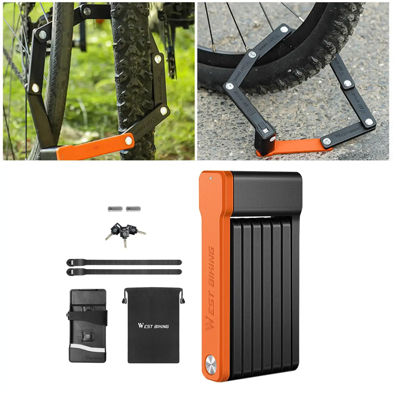 Alloy Folding Combo Bicycle Lock Anti Theft Carrying Case Included with 3 Keys , 63cm Bike Locking Chain for Motorcycle Ebike