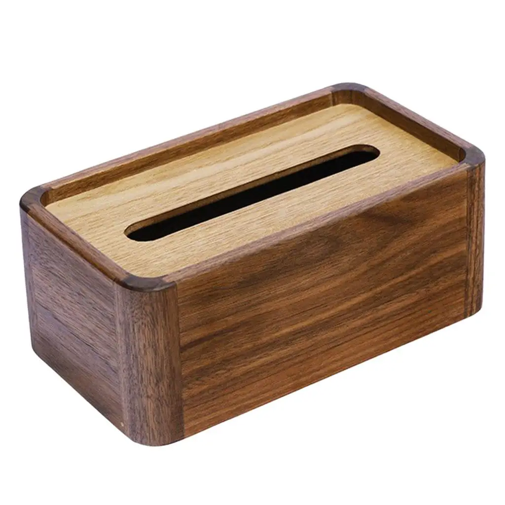 Walnut Wooden Rectangular Tissue   Pull Holder/Dispenser - Decorative Organizer for Bathroom, Office Desk & Car(Black Walnut)