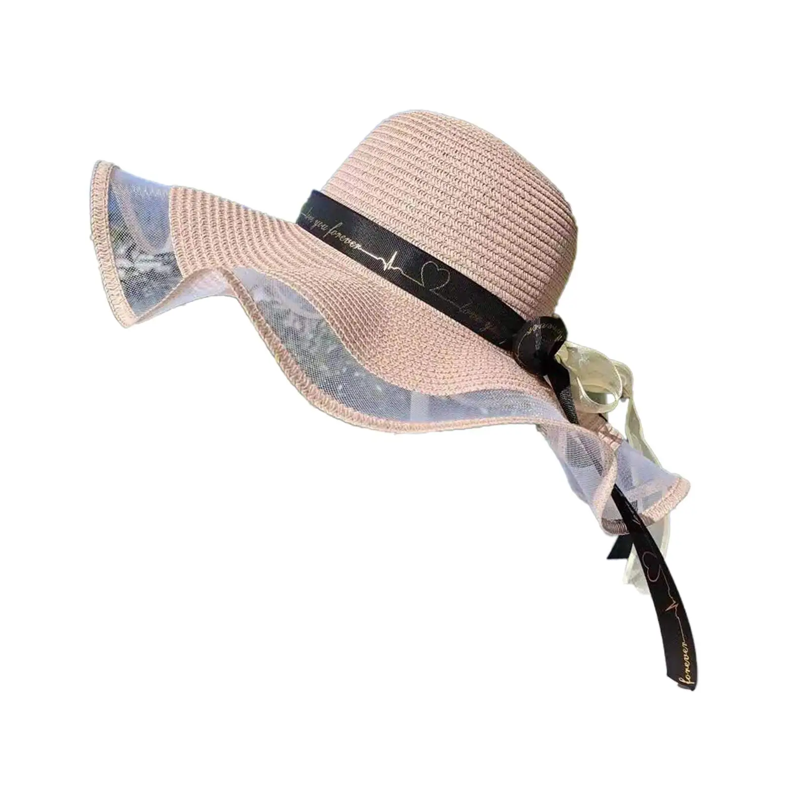 Women Straw Hats Ribbon Bow Breathable Foldable Lightweight Macrame Edge Fashion Sun Hat Beach Hats for Festival Travel