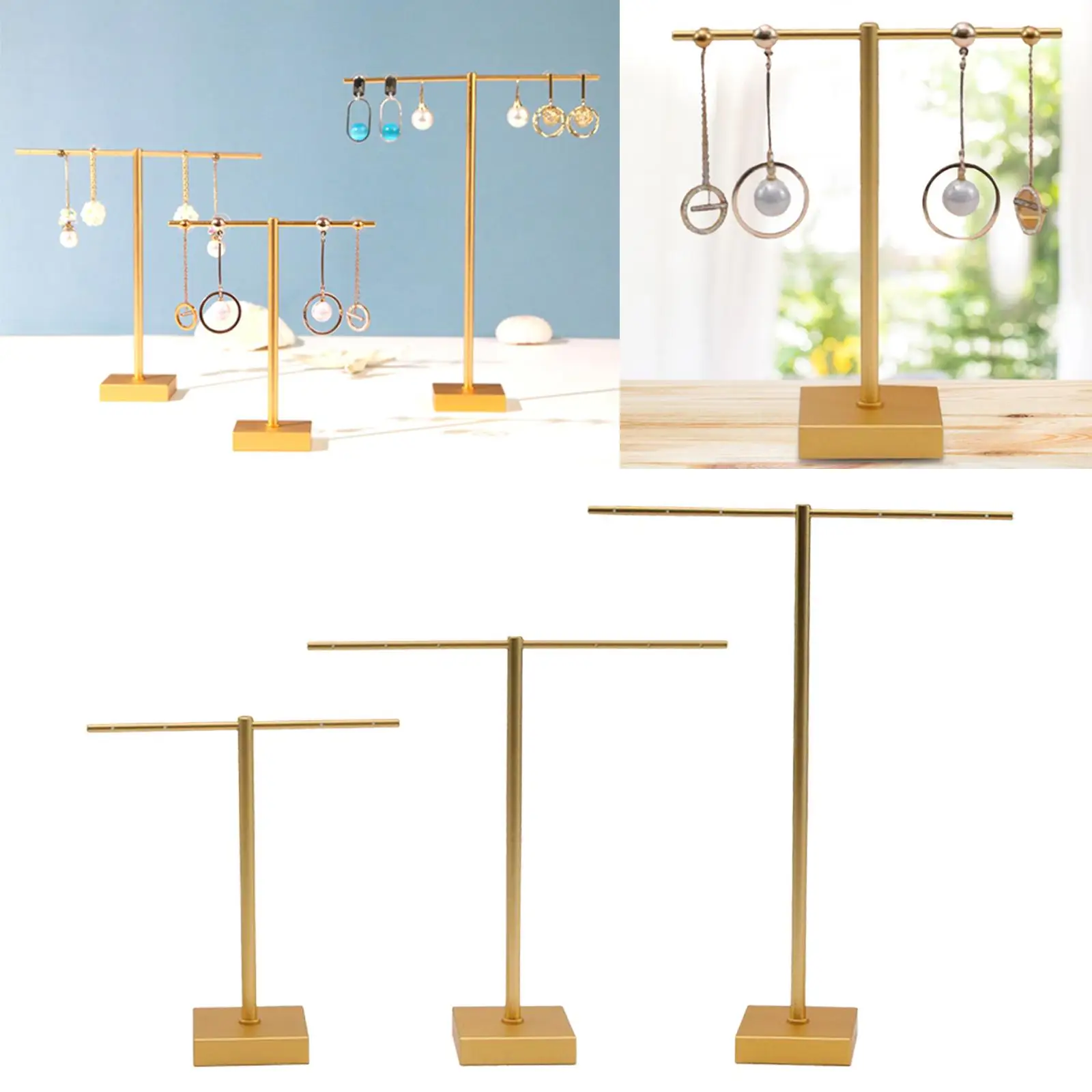 Jewelry Display Stand Storage Shelf T Shaped Hanging with Base Earrings Holder for Necklace Earrings Show Jewelry Ring Tabletop
