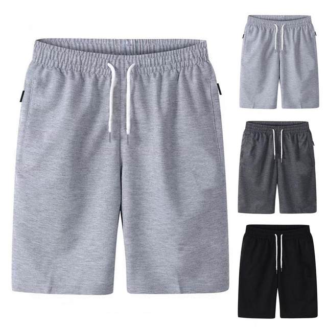 VISgogo Men Sports Casual Shorts, Elastic Waist Solid Color Pockets Loose  Straight Short Pants