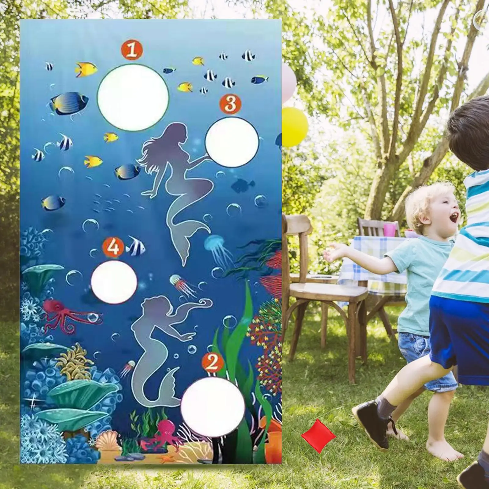 Ocean Theme Sandbag Throw Game 30x53 inch Large Throwing Game Toy Game Toss Toss Game Banner for Kids Activity Outdoor Toy Gift