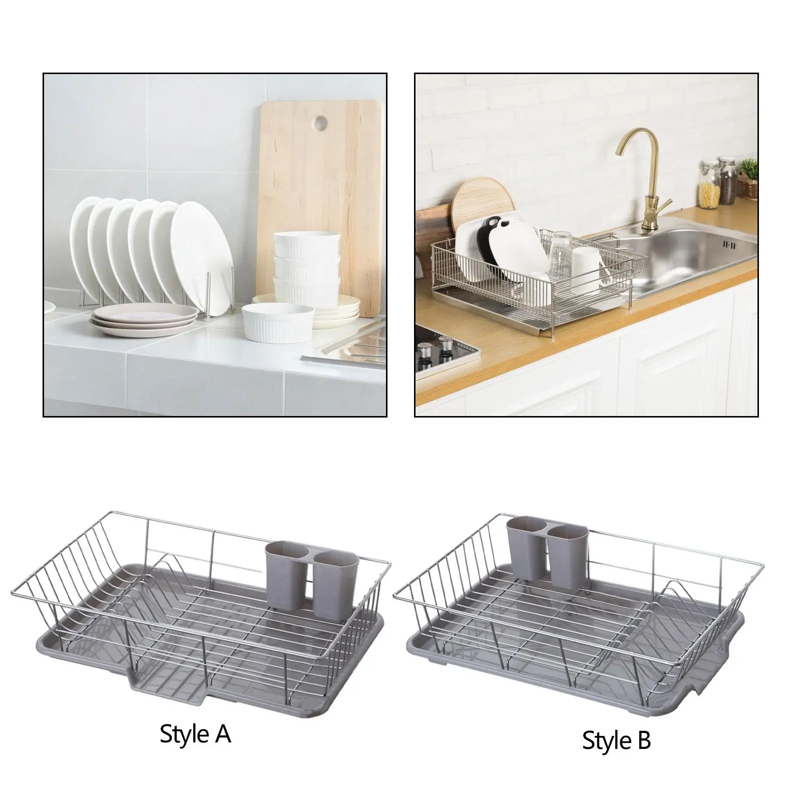 Counter Dish Drainer with Drainboard Multifunctional Self Draining Dish Dryer Dish Racks for Cups Forks Kitchen Bowls Countertop