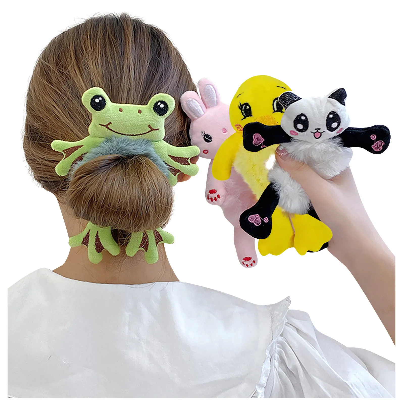 Kawaii Bear Frog Plush Hair Rope Fashion Women Hair Scrunchies Girls Elastic Hair Band Ponytail Holder Hair Accessories 2022 star hair clips