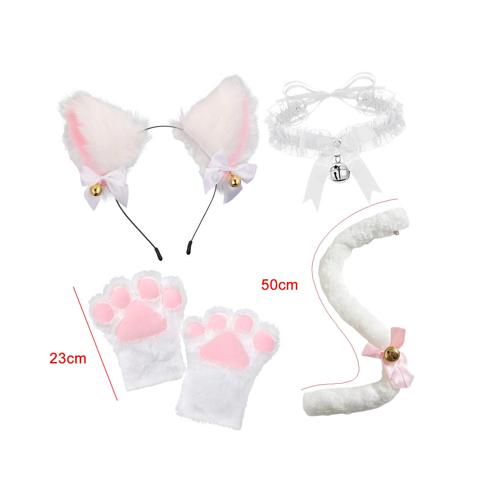 Katzen ohr und Schwanz Pfote Lolita Cosplay Kostüm Set Plüsch Ohr Glocke Stirnband Bowknot Kragen für Karneval Maskerade Festival Requisiten – Detail 5