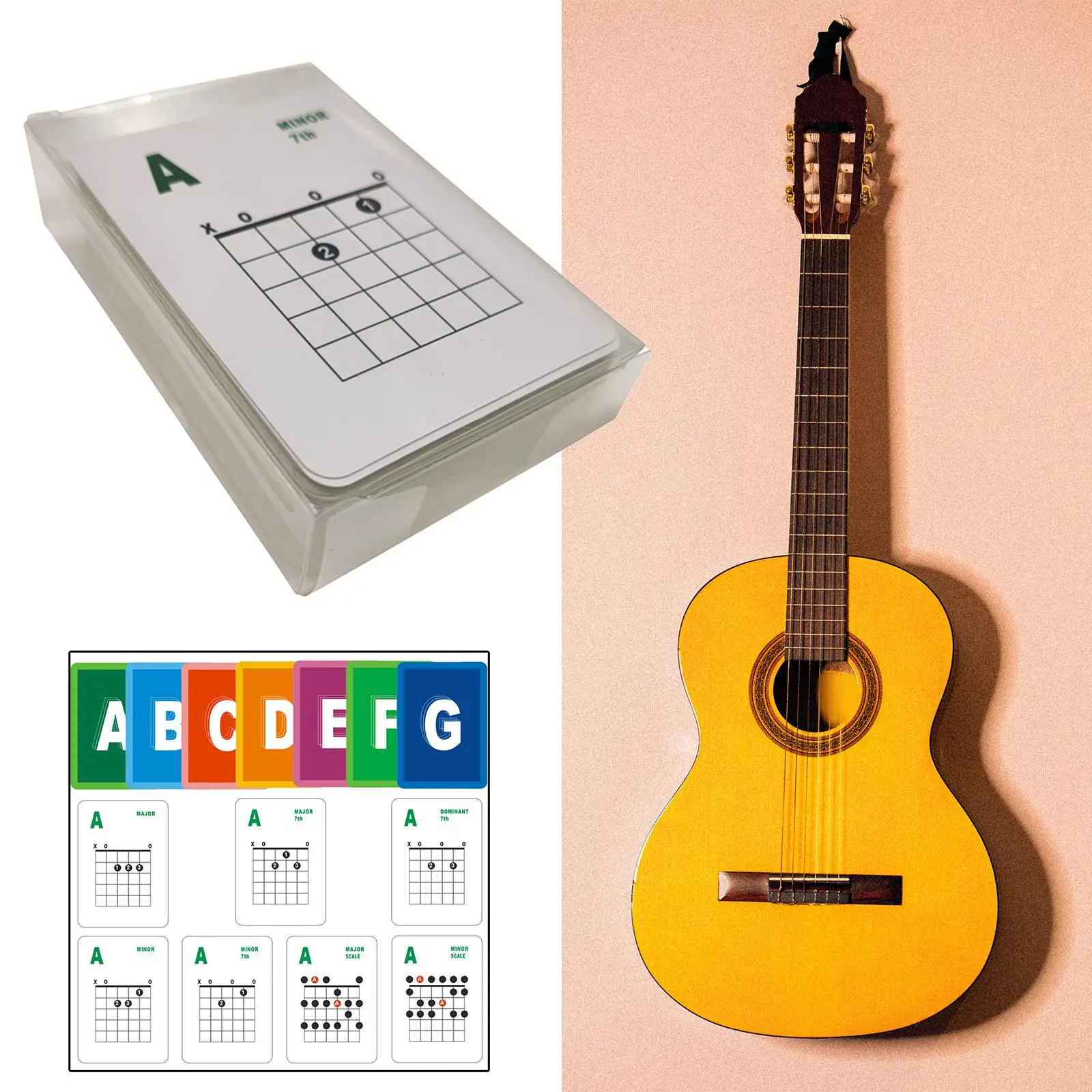 49Pcs Guitar Chords Card Reference Guide Cards Waterproof A to G Teachers Acoustic and Electric Guitar Adult Guitarists Practice