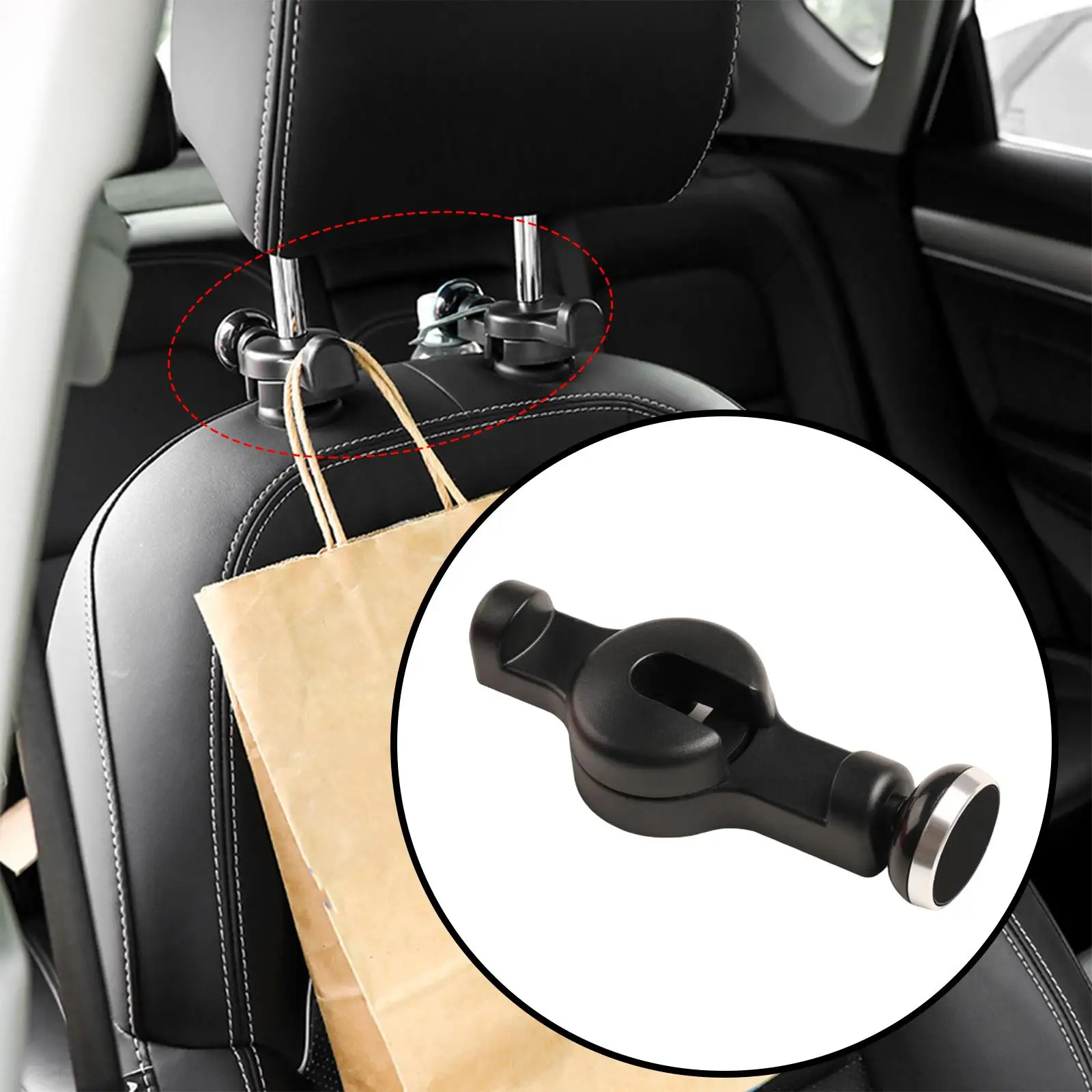 Car Seat Back Hook with Phone Holder Multifunctional 360 Rotation Universal Accessories Hanger for Purse Bags Grocery