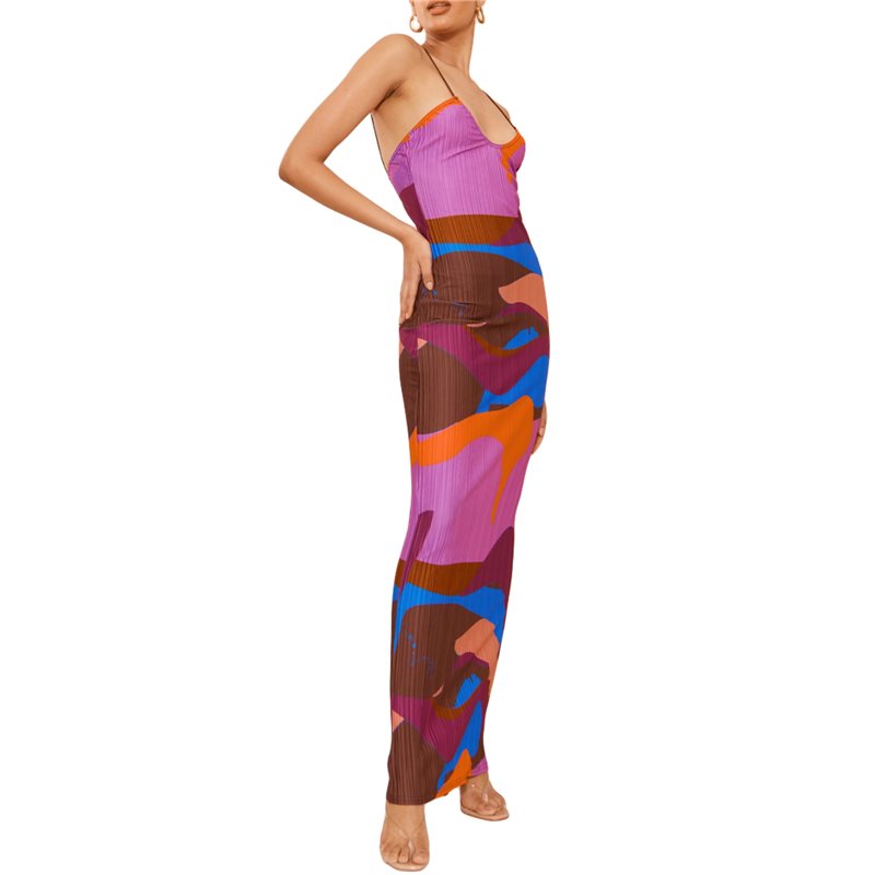 Vestido plisado para mujer, estampado floral/tie-dye/color liso, tirantes finos, sin mangas, para salir y fiestas.