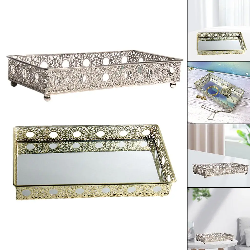 Square Jewelry Dish Tray Plate Holder Electroplated Storage Mirrored Ornament