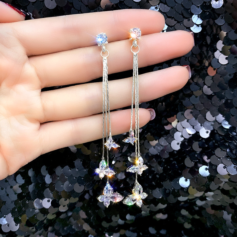 Long Crystal Tassel Butterfly Dangle Earrings 8