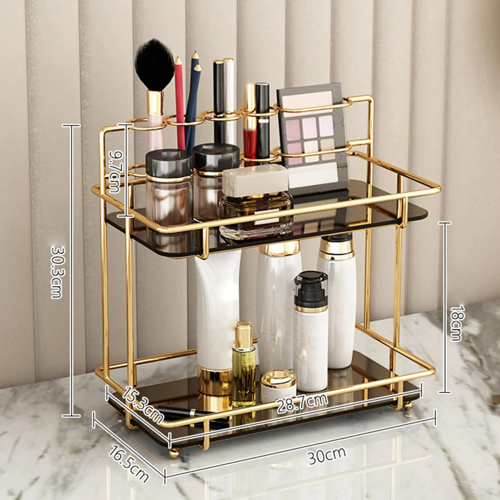 Bathroom Countertop Organizer Double Tier Storage Vanity Tray Cosmetic Storage Rack for Makeup Brushes Tabletop