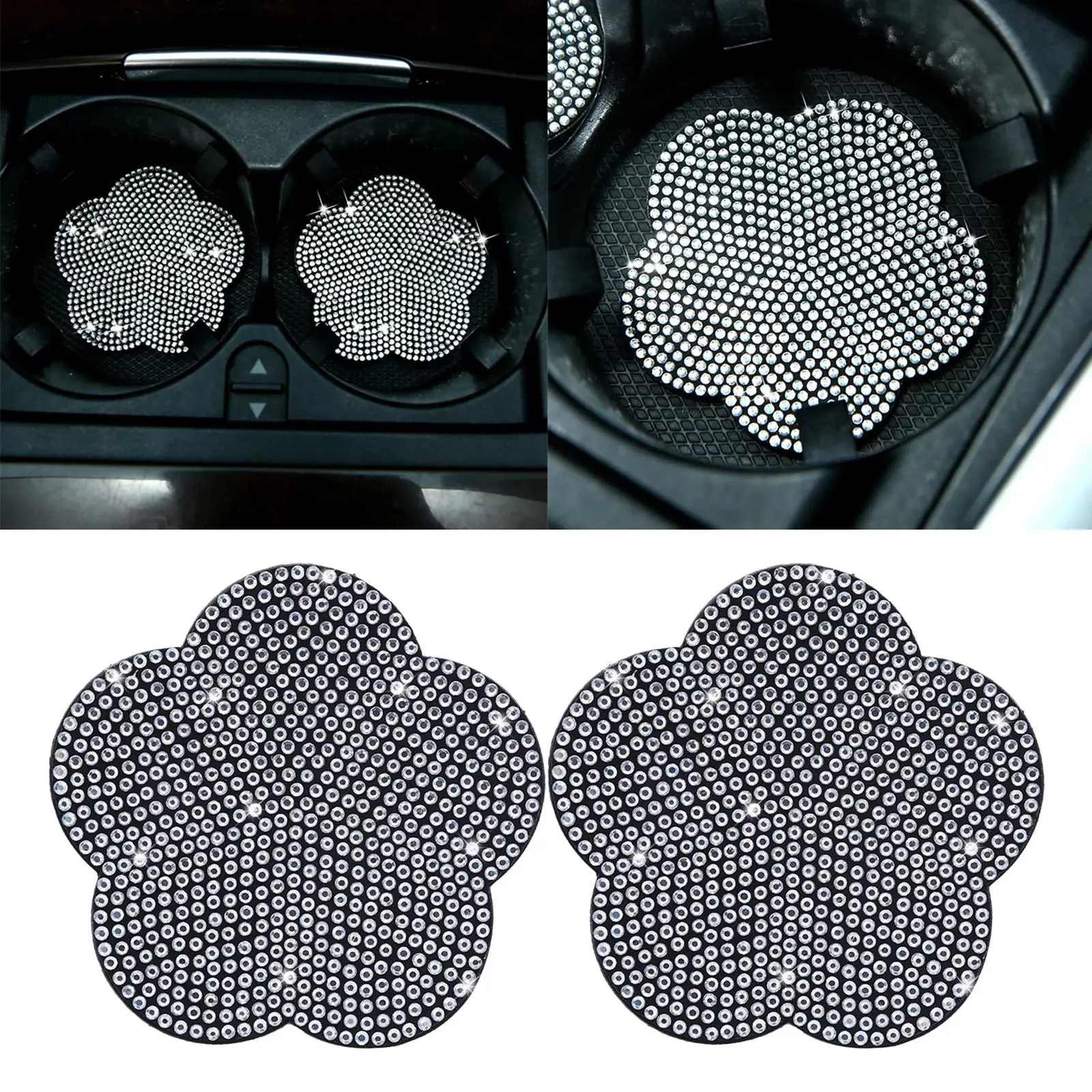 2Pcs Bling Car Insert Coaster Cup Holder Pad Mat Decoration Anti Slip Auto Interior Accessories Universal for Women Men