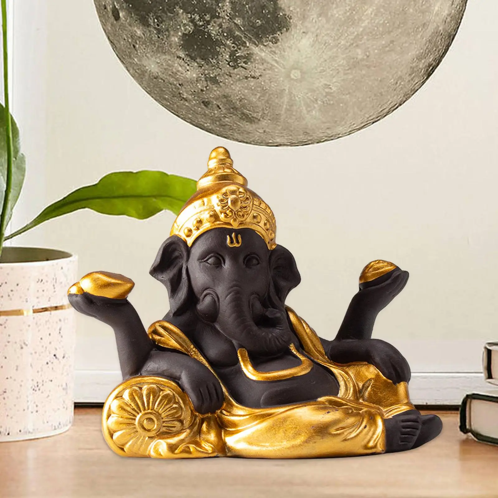 Elephant Ganesha Statue Collectible Miniature Tea Pet Ornament for Bookcase Home Office Tea House Bedroom Tea Table Decoration