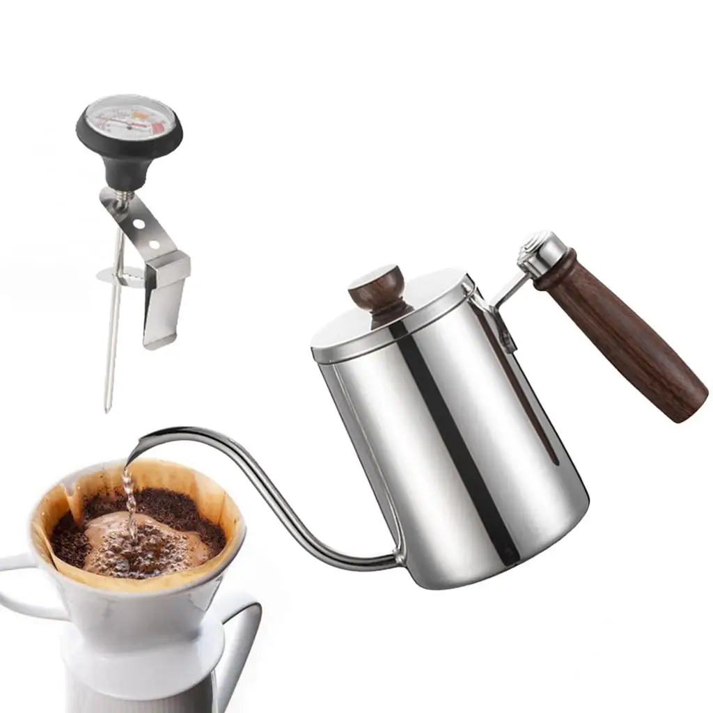 Pour Over Drip Kettle 600ml Coffee Long Spout Coffee Pot with Wood Handle