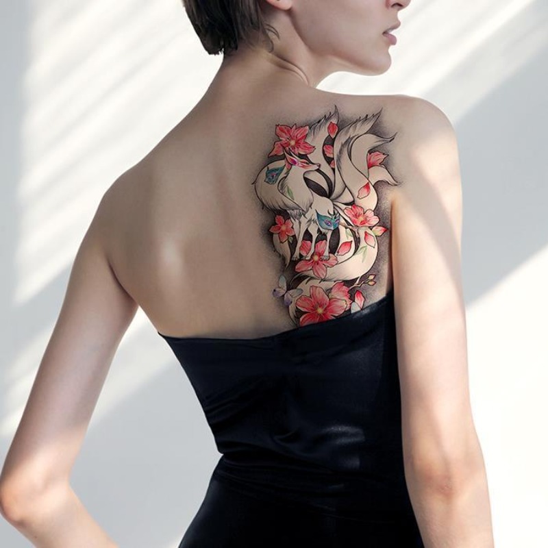 Ukiyoe Fuchs Tattoo Aufkleber dauerhafte gefälschte Tätowierung für Frau Arm temporäre Tätowierung japanische sexy Kunst Faux Tattoos wasserdichte Tatuajes – Detail 3