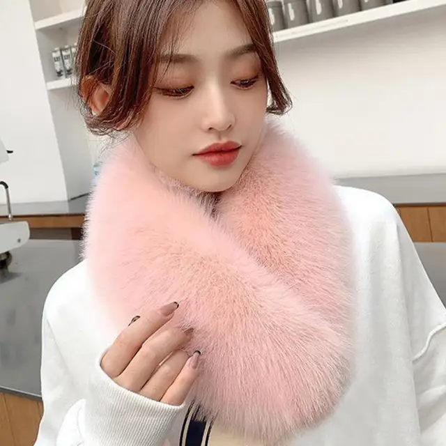 AYYUFE Solid Color Wide Warm Clip Buckle Winter Scarf Women Faux Fur Scarf  Neck Warmer Fashion Accessories 