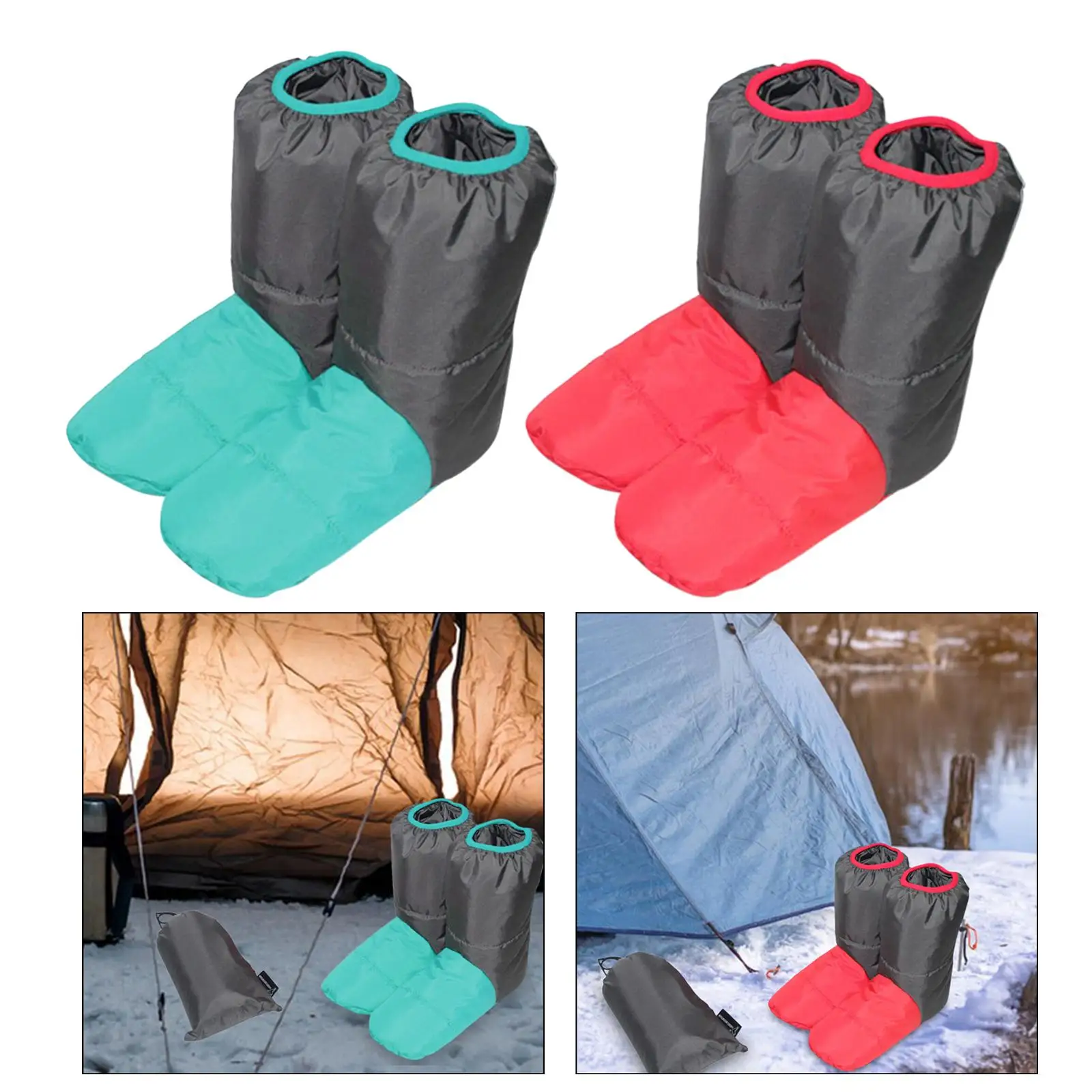 Down Booties Winter Non Slip Breathable Foot Warmer Cozy Sleeping Slippers for Camping Sleeping Bag Accessories Men Women Indoor
