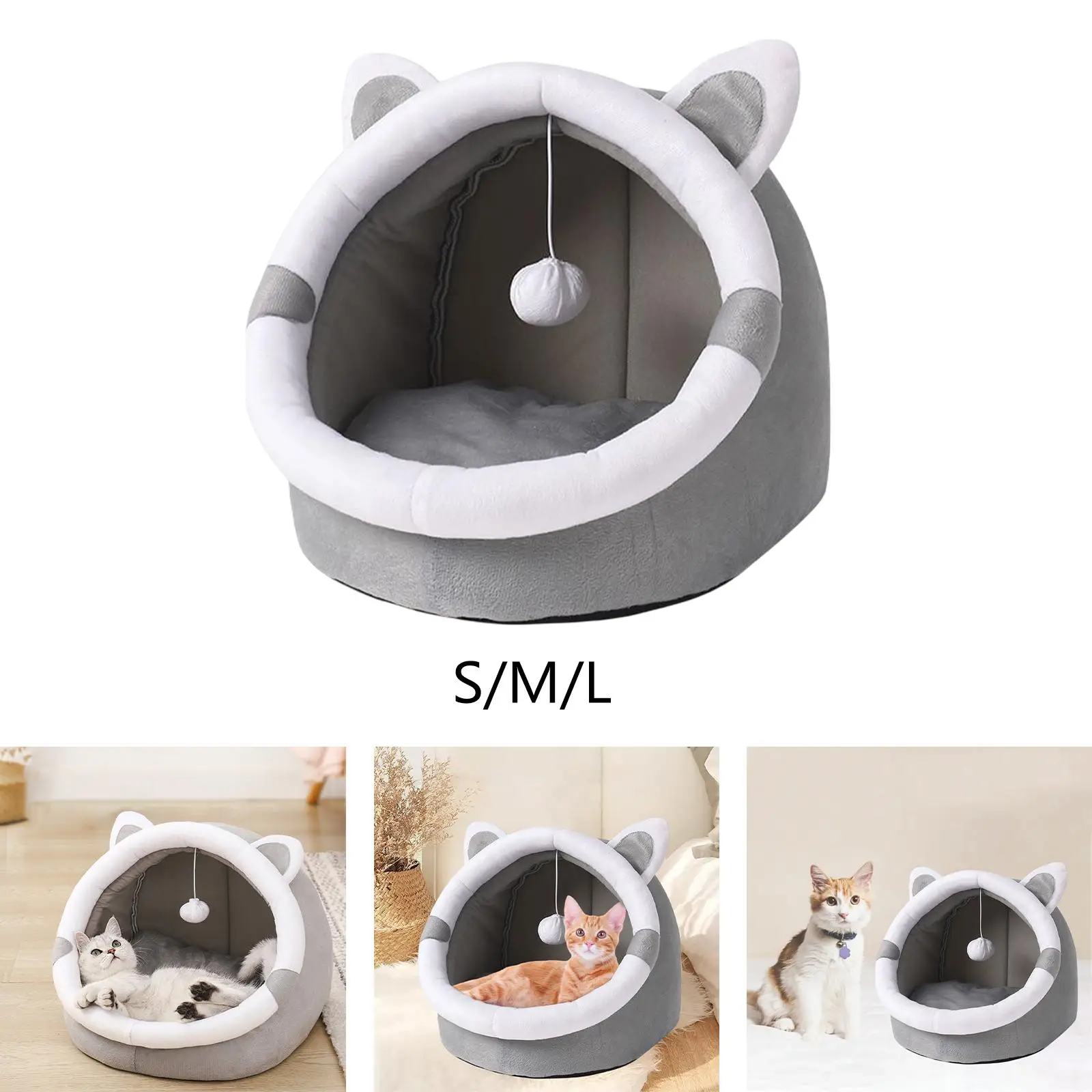 Cute cat Beds for Indoor Cats with Hanging Toy Anti Slip Bottom Comfortable Warm Nest Pet Bed Small Dog Bed Pet Supplies