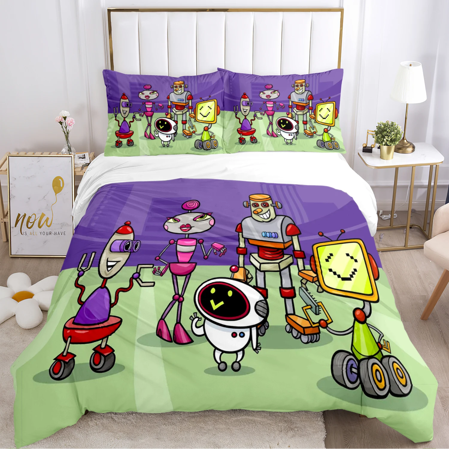 Cartoon R-Robot Kawaii Duvet Cover Comforter Bedding Set