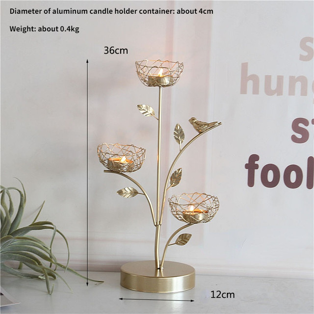 Portacandele Decorativo A 3 Bracci In Metallo E Cristallo - 36 Cm, Colore Oro, Per Matrimoni - Foto 3