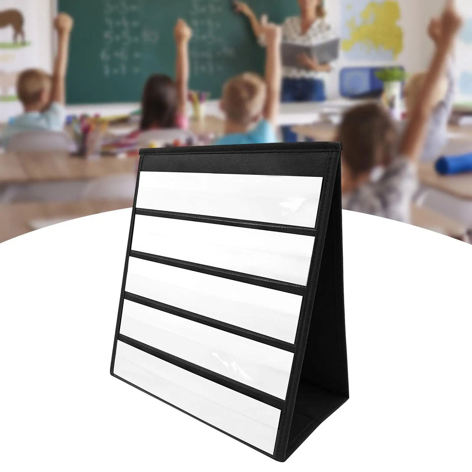 Tabletop Pocket Chart with 20x Whiteboard Cards black for Office